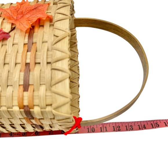 Handmade Basket Falling Leaves Square Shaped with Handle and Leaves Decoration - Picture 11 of 16